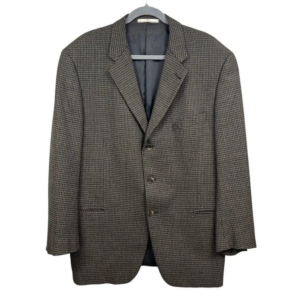 Joseph Abboud‎ Sport Coat Jacket Wool Houndstooth Three Button Brown Men Sz 44R